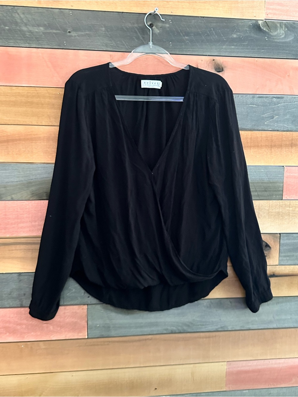 Velvet by Graham & Spencer Emily  Black Wrap-Front Long Sleeve Blouse